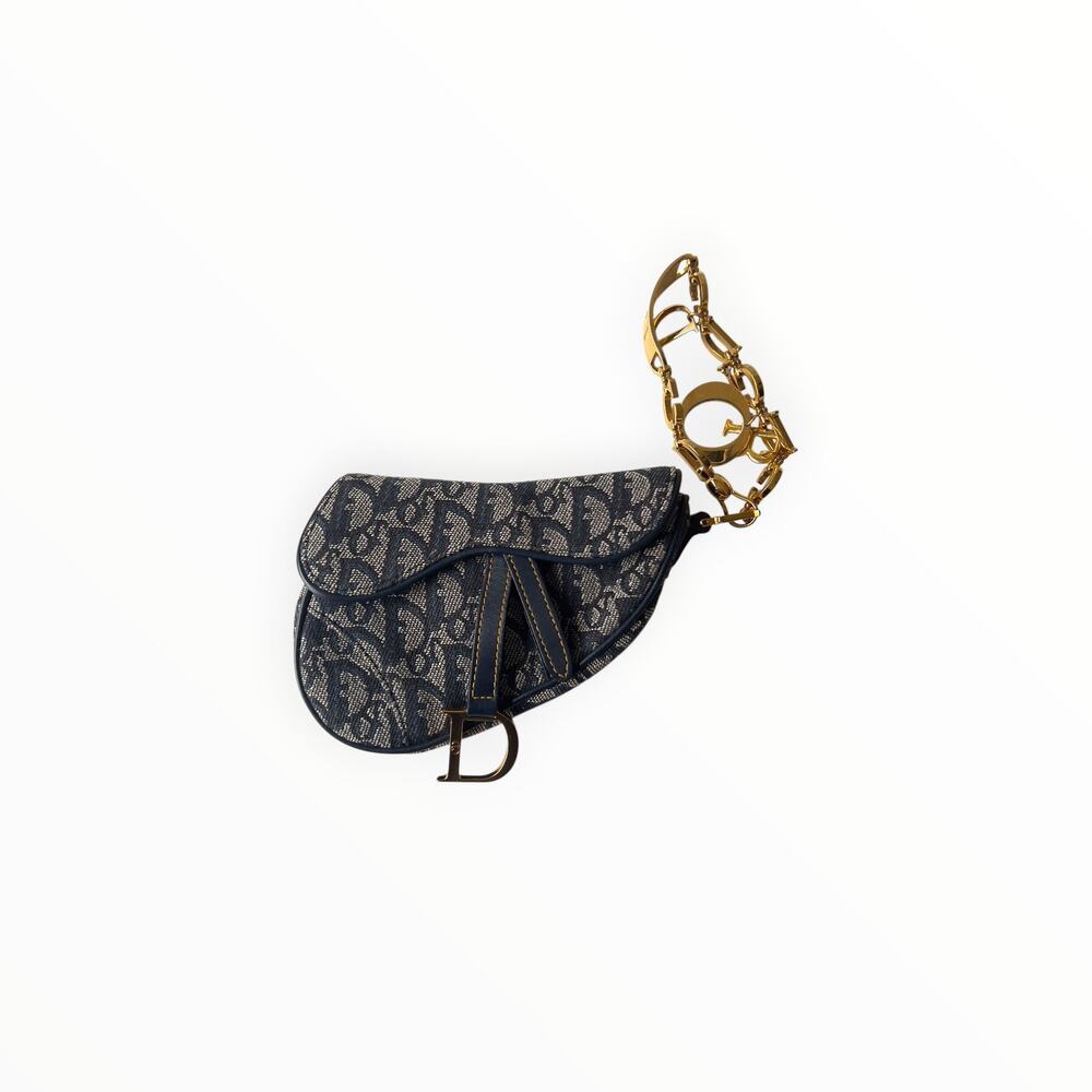 Vintage John Galliano era Dior Diorissimo Mini Saddle Charm Wristlet Bag